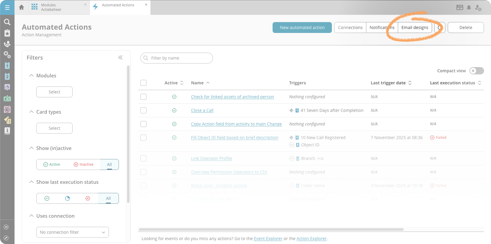 email designs - button in overview