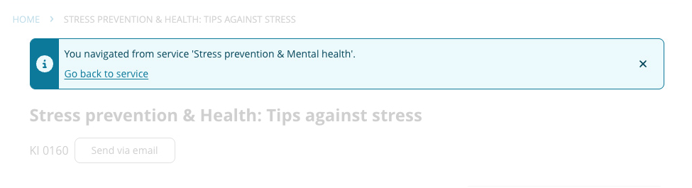 'Go back to service' banner on SSP KI card