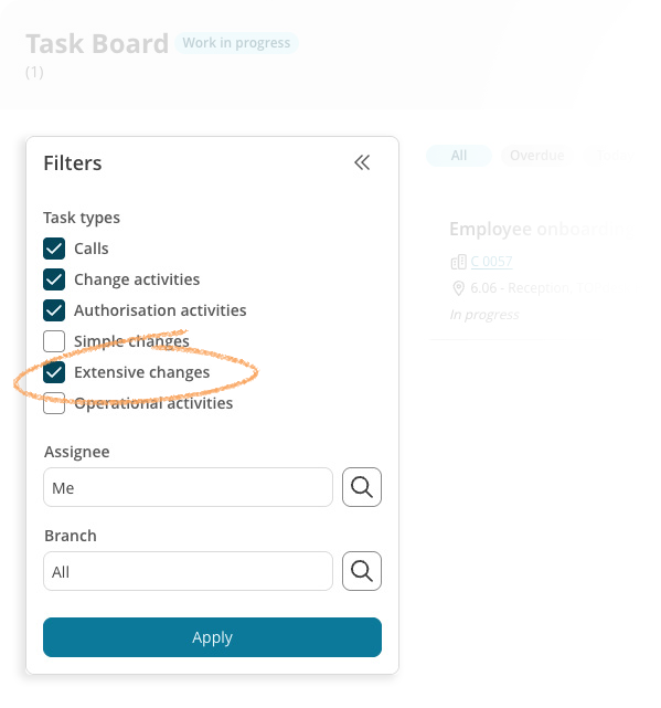 Extensive Changes in Task Board filter