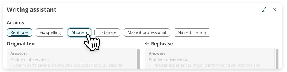options in AI writing assistant